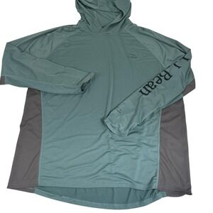 L.L. Bean Hoodie Mens 2XLT Green Gray UPF 50 UV Sun Protection Fishing Shirt